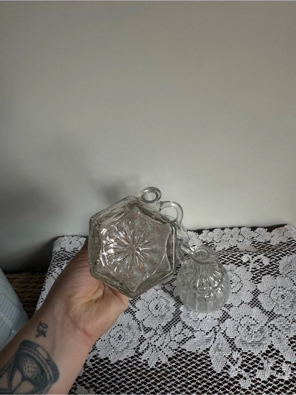 Set of Three Clear Decorative Glass Decanters Potion Bottles Cottage Core